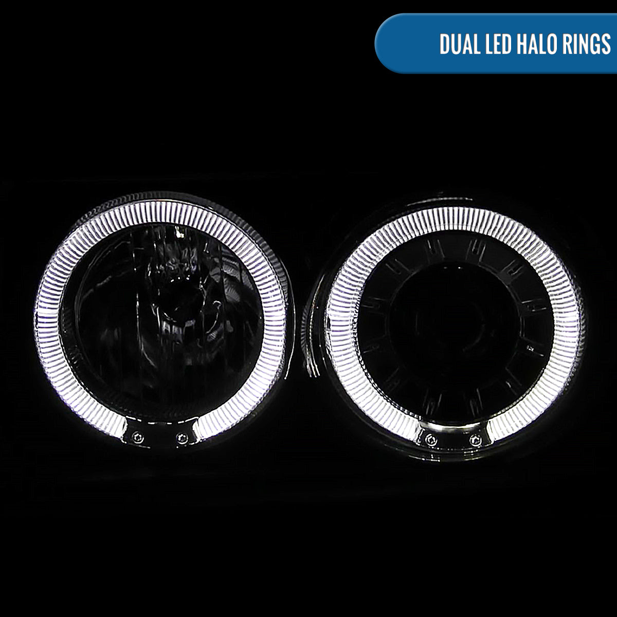 Ronnin - Compatible con Ford F150 F250 F350 Bronco de 1992-1996, faros delanteros de proyector LED de doble aro de repuesto y mejora, par | Negro