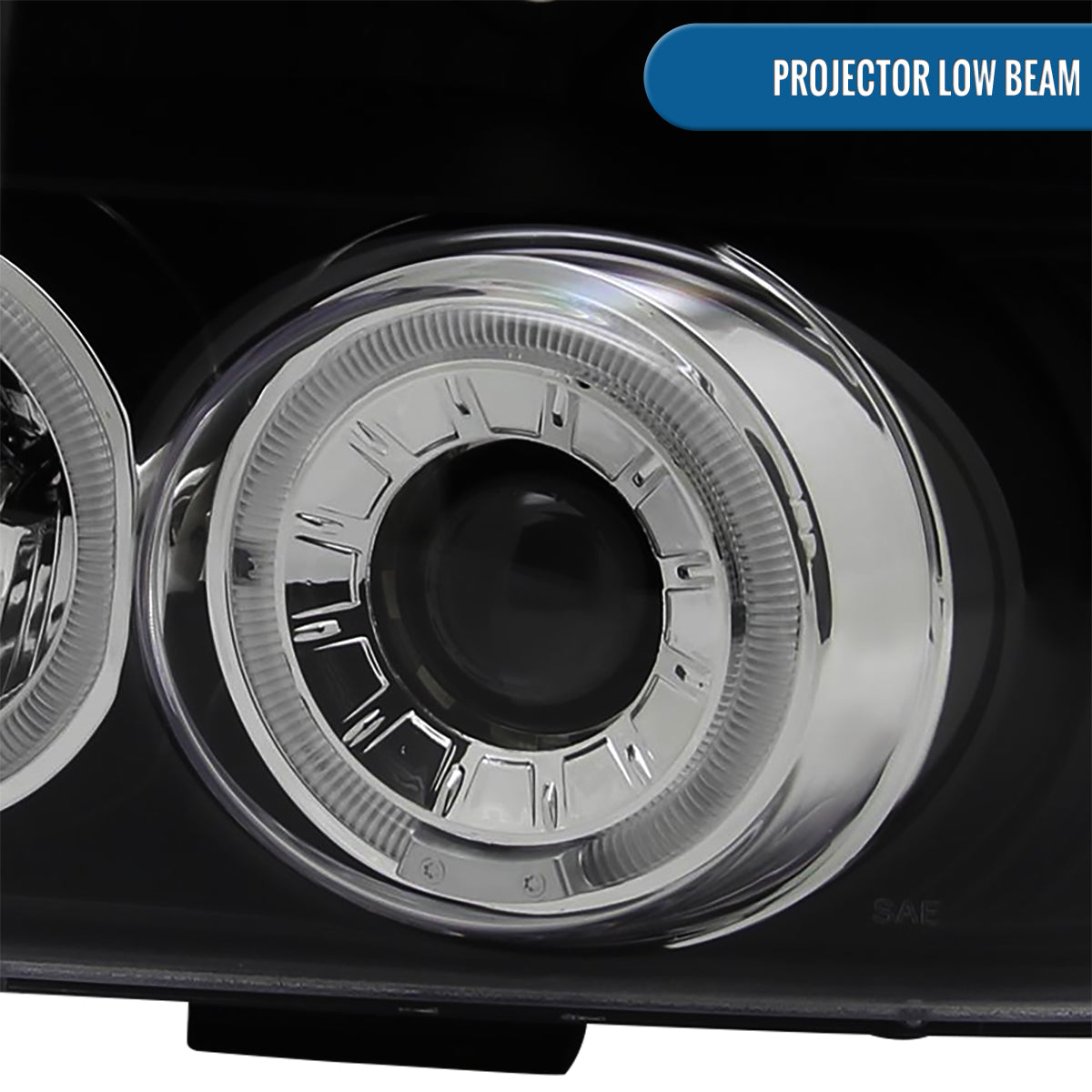 Ronnin - Compatible con Ford F150 F250 F350 Bronco de 1992-1996, faros delanteros de proyector LED de doble aro de repuesto y mejora, par | Negro