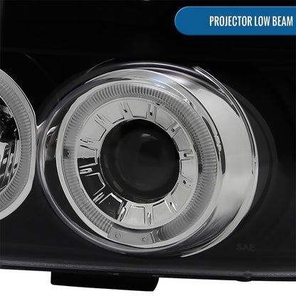 Ronnin - Compatible con Ford F150 F250 F350 Bronco de 1992-1996, faros delanteros de proyector LED de doble aro de repuesto y mejora, par | Negro