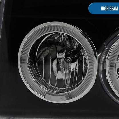 Ronnin - Compatible con Ford F150 F250 F350 Bronco de 1992-1996, faros delanteros de proyector LED de doble aro de repuesto y mejora, par | Negro