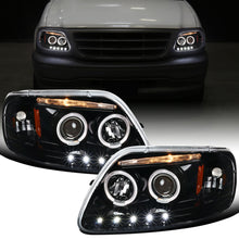 Ronnin - Fits 1997-2004 Ford F150 1997-2002 Ford Expedition Upgrade Replacement LED Dual Rims Projector Headlights Assembly Pair | Gloss Black