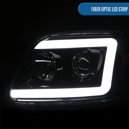 Ronnin - Fits 1997-2003 Ford F150 Expedition 2004 F150 Heritage All-in-One Upgraded Replacement LED Tube Running Lights Projector Headlights Assembly Pair | Gloss Black