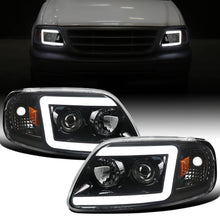 Ronnin - Fits 1997-2003 Ford F150 Expedition 2004 F150 Heritage All-in-One Upgraded Replacement LED Tube Running Lights Projector Headlights Assembly Pair | Gloss Black