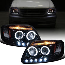 Ronnin - Fits 1997-2004 Ford F150 1997-2002 Ford Expedition Upgrade Replacement LED Dual Rims Projector Headlights Assembly Pair | Black Smoke