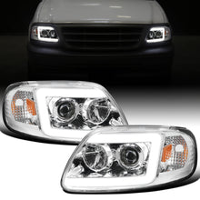 Ronnin - Fits 1997-2003 Ford F150 Expedition 2004 F150 Heritage All-in-One Upgraded Replacement LED Tube Running Lights Projector Headlights Assembly Pair | Chrome