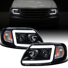 Ronnin - Fits 1997-2003 Ford F150 Expedition 2004 F150 Heritage All-in-One Upgraded Replacement LED Tube Running Lights Projector Headlights Assembly Pair | Black Smoke