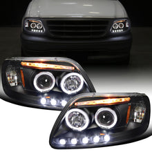 Ronnin - Fits 1997-2004 Ford F150 1997-2002 Ford Expedition Upgrade Replacement LED Dual Rims Projector Headlights Assembly Pair | Black