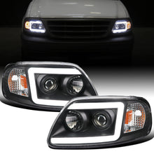 Ronnin - Fits 1997-2003 Ford F150 Expedition 2004 F150 Heritage All-in-One Upgraded Replacement LED Tube Running Lights Projector Headlights Assembly Pair | Black