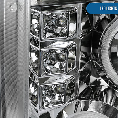 Ronnin - Se adapta a Ford F250 F350 F450 F550 2008-2010 Par de faros delanteros con proyector de doble aro LED de repuesto mejorado | Cromo