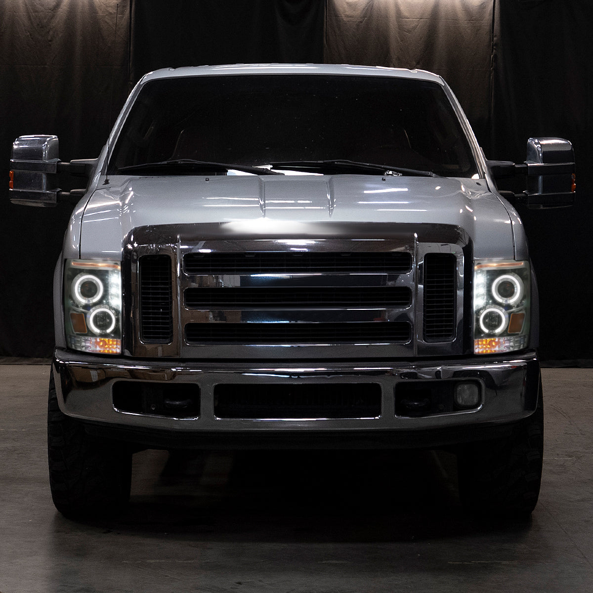 Ronnin - Se adapta a Ford F250 F350 F450 F550 2008-2010 Par de faros delanteros con proyector de doble aro LED de repuesto mejorado | Cromo
