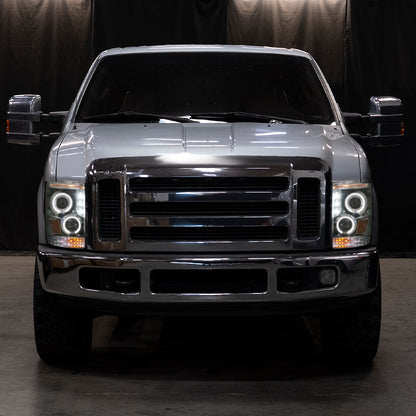 Ronnin - Se adapta a Ford F250 F350 F450 F550 2008-2010 Par de faros delanteros con proyector de doble aro LED de repuesto mejorado | Cromo