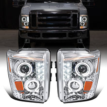 2008-2010 Ford F250 F350 F450 F550 Upgraded Replacement LED Dual Rims Projector Headlights Assembly Pair | Chrome