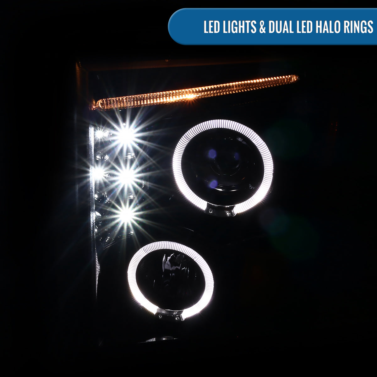 Ronnin - Compatible con Ford F250 F350 F450 F550 2008-2010 Proyectores de faros delanteros LED de doble aro de repuesto mejorados | Negro Brillante