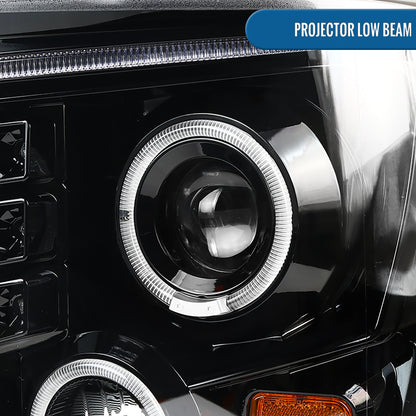 Ronnin - Compatible con Ford F250 F350 F450 F550 2008-2010 Proyectores de faros delanteros LED de doble aro de repuesto mejorados | Negro Brillante