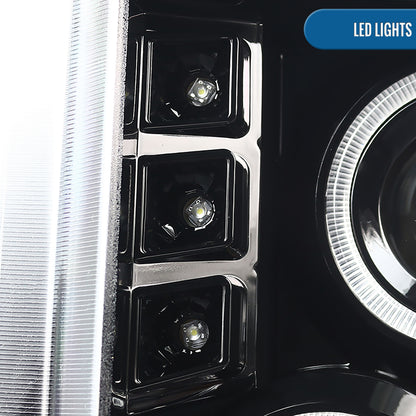 Ronnin - Compatible con Ford F250 F350 F450 F550 2008-2010 Proyectores de faros delanteros LED de doble aro de repuesto mejorados | Negro Brillante