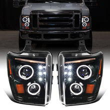 2008-2010 Ford F250 F350 F450 F550 Upgraded Replacement LED Dual Rims Projector Headlights Assembly Pair | Gloss Black