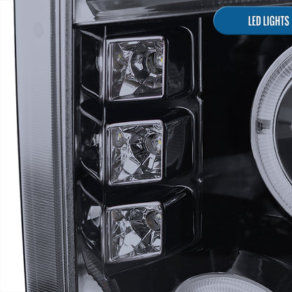 Ronnin - Compatible con Ford F250 F350 F450 F550 2008-2010 Proyectores LED de doble aro de repuesto mejorados para faros delanteros ensamblados (par) | Negro ahumado