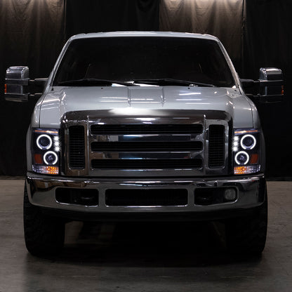Ronnin - Compatible con Ford F250 F350 F450 F550 2008-2010 Proyectores LED de doble aro de repuesto mejorados para faros delanteros ensamblados (par) | Negro ahumado