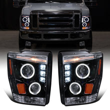 2008-2010 Ford F250 F350 F450 F550 Upgraded Replacement LED Dual Rims Projector Headlights Assembly Pair | Black Smoke