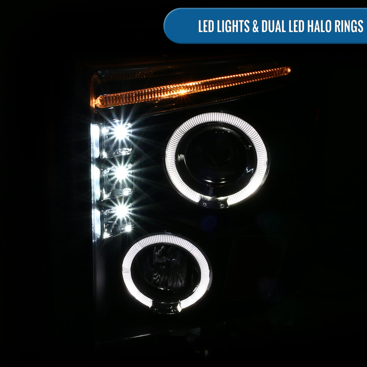 Ronnin - Conjunto de faros delanteros LED con proyectores de doble aro mejorados para Ford F250, F350, F450, F550 2008-2010 | Negro