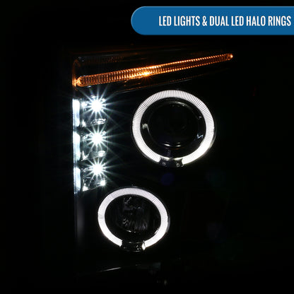 Ronnin - Conjunto de faros delanteros LED con proyectores de doble aro mejorados para Ford F250, F350, F450, F550 2008-2010 | Negro