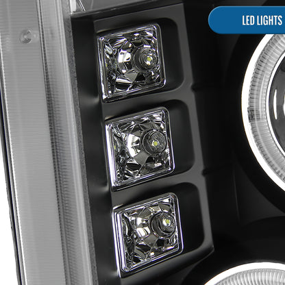 Ronnin - Conjunto de faros delanteros LED con proyectores de doble aro mejorados para Ford F250, F350, F450, F550 2008-2010 | Negro