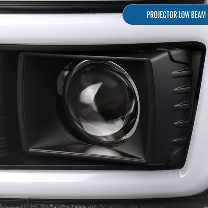 Ronnin - Fits 2008-2010 Ford F250 F350 F450 F550 Super Duty Upgraded LED Tube Switchback Sequential Turn Signals Projector Headlights Assembly Pair | Black