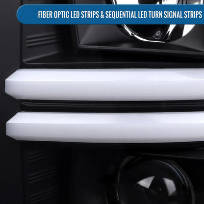 Ronnin - Fits 2008-2010 Ford F250 F350 F450 F550 Super Duty Upgraded LED Tube Switchback Sequential Turn Signals Projector Headlights Assembly Pair | Black