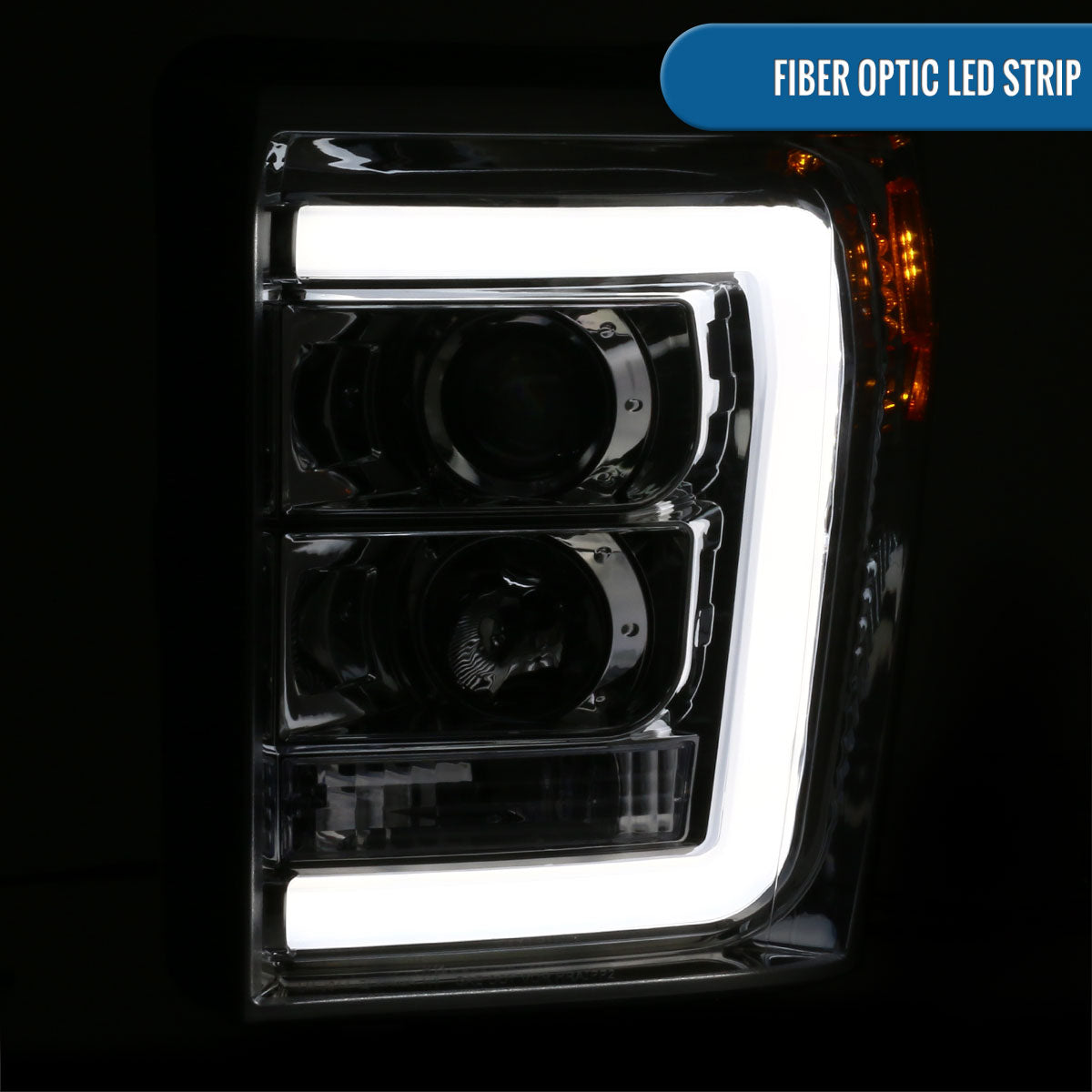 Ronnin - Fits 2011-2016 Ford F250 F350 F450 F550 Super Duty Upgraded Replacement LED Running Lights Projector Headlights Assembly Pair | Chrome