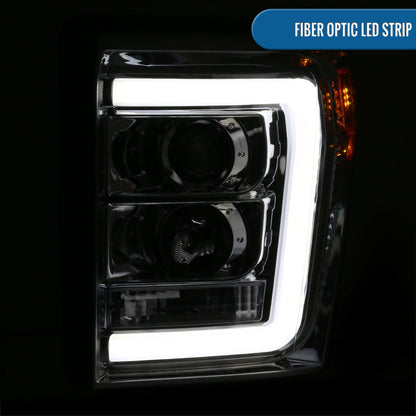 Ronnin - Fits 2011-2016 Ford F250 F350 F450 F550 Super Duty Upgraded Replacement LED Running Lights Projector Headlights Assembly Pair | Chrome