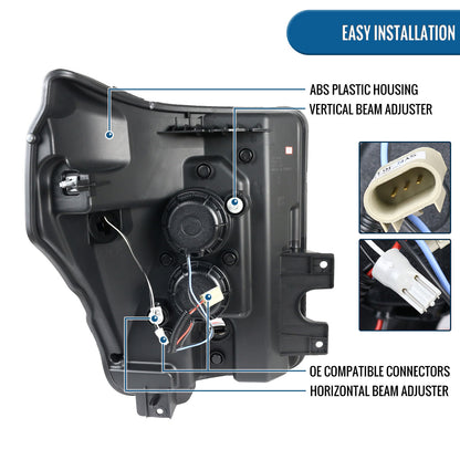 Ronnin - Fits 2011-2016 Ford F250 F350 F450 F550 Super Duty Upgraded Replacement LED Running Lights Projector Headlights Assembly Pair | Chrome