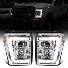 Ronnin - Fits 2011-2016 Ford F250 F350 F450 F550 Super Duty Upgraded Replacement LED Running Lights Projector Headlights Assembly Pair | Chrome