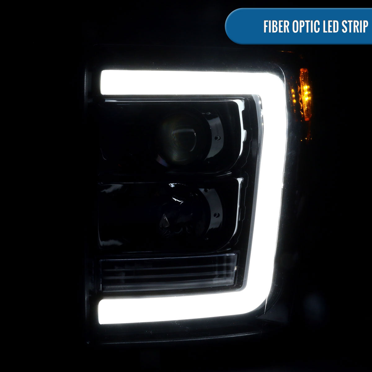 Ronnin - Fits 2011-2016 Ford F250 F350 F450 F550 Super Duty Upgraded Replacement LED Running Lights Projector Headlights Assembly Pair | Gloss Black