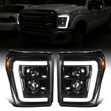 Ronnin - Fits 2011-2016 Ford F250 F350 F450 F550 Super Duty Upgraded Replacement LED Running Lights Projector Headlights Assembly Pair | Gloss Black