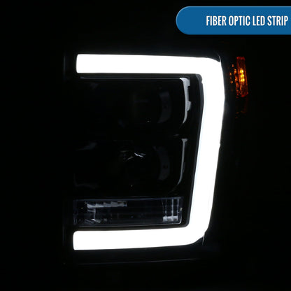 Ronnin - Fits 2011-2016 Ford F250 F350 F450 F550 Super Duty Upgraded Replacement LED Running Lights Projector Headlights Assembly Pair | Black Smoke