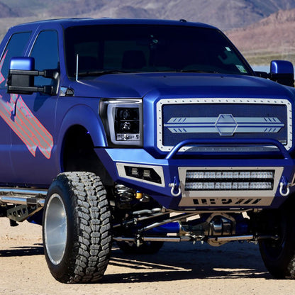 Ronnin - Fits 2011-2016 Ford F250 F350 F450 F550 Super Duty Upgraded Replacement LED Running Lights Projector Headlights Assembly Pair | Black Smoke