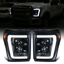 Ronnin - Fits 2011-2016 Ford F250 F350 F450 F550 Super Duty Upgraded Replacement LED Running Lights Projector Headlights Assembly Pair | Black Smoke
