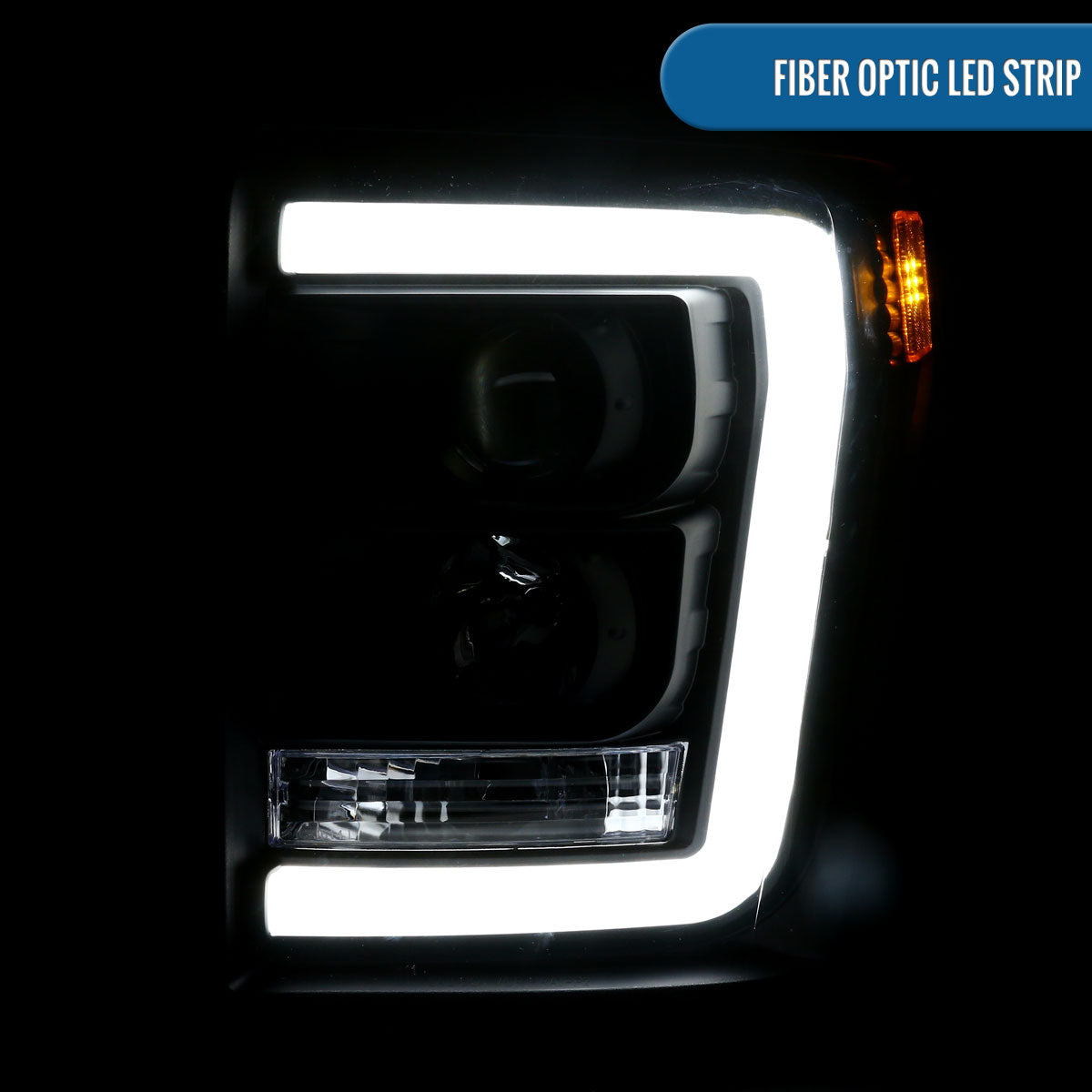 Ronnin - Fits 2011-2016 Ford F250 F350 F450 F550 Super Duty Upgraded Replacement LED Running Lights Projector Headlights Assembly Pair | Black