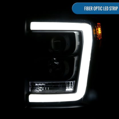 Ronnin - Fits 2011-2016 Ford F250 F350 F450 F550 Super Duty Upgraded Replacement LED Running Lights Projector Headlights Assembly Pair | Black