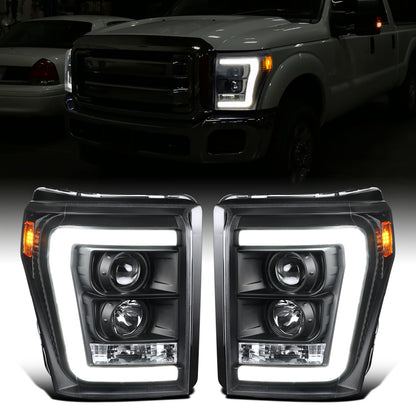 Ronnin - Fits 2011-2016 Ford F250 F350 F450 F550 Super Duty Upgraded Replacement LED Running Lights Projector Headlights Assembly Pair | Black