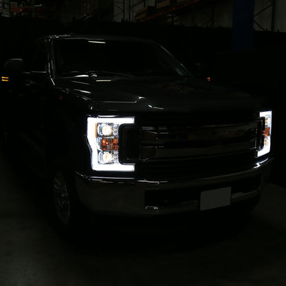 Ronnin - Fits 2017-2019 Ford F250 F350 F450 F550 Super Duty Halogen Projector Headlights Switchback LED Turn Signal Replacement Pair | Chrome