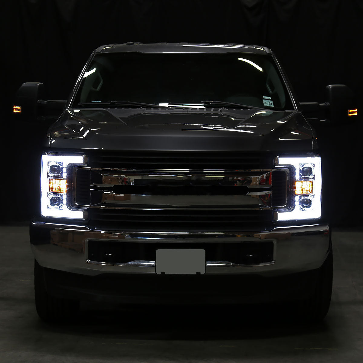 Ronnin - Fits 2017-2019 Ford F250 F350 F450 F550 Super Duty Halogen Projector Headlights Switchback LED Turn Signal Replacement Pair | Chrome