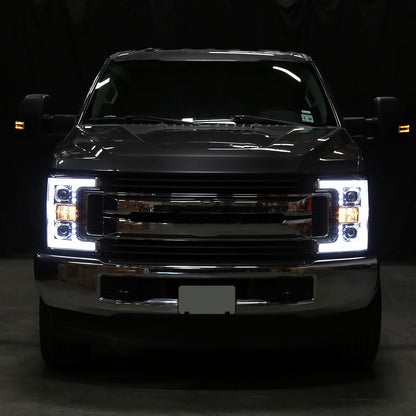 Ronnin - Fits 2017-2019 Ford F250 F350 F450 F550 Super Duty Halogen Projector Headlights Switchback LED Turn Signal Replacement Pair | Chrome