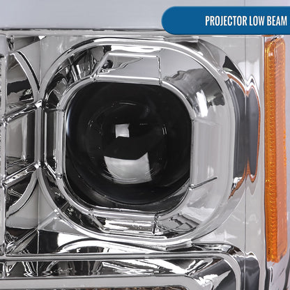 Ronnin - Fits 2017-2019 Ford F250 F350 F450 F550 Super Duty Halogen Projector Headlights Switchback LED Turn Signal Replacement Pair | Chrome