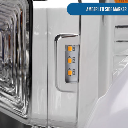 Ronnin - Fits 2017-2019 Ford F250 F350 F450 F550 Super Duty Halogen Projector Headlights Switchback LED Turn Signal Replacement Pair | Chrome