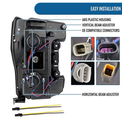 Ronnin - Fits 2017-2019 Ford F250 F350 F450 F550 Super Duty Halogen Projector Headlights Switchback LED Turn Signal Replacement Pair | Chrome