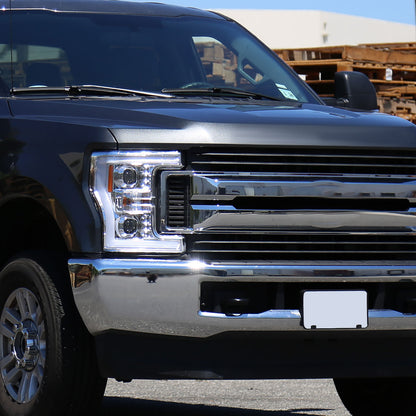 Ronnin - Fits 2017-2019 Ford F250 F350 F450 F550 Super Duty Halogen Projector Headlights Switchback LED Turn Signal Replacement Pair | Chrome