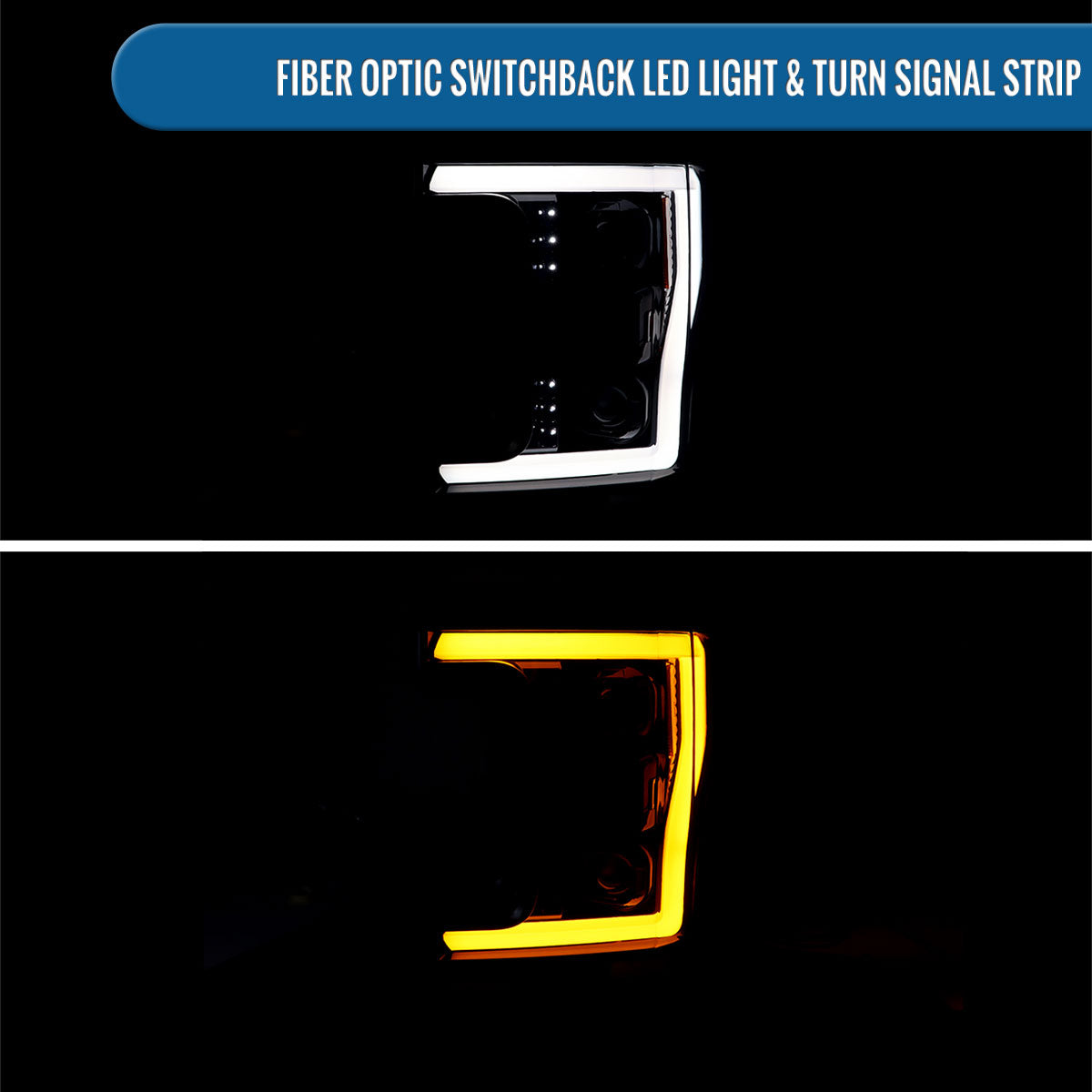 Ronnin - Fits 2017-2019 Ford F250 F350 F450 F550 Super Duty Halogen Projector Headlights Switchback LED Turn Signal Replacement Pair | Black Smoke