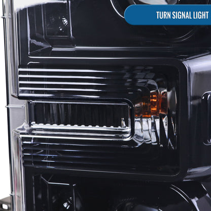 Ronnin - Fits 2017-2019 Ford F250 F350 F450 F550 Super Duty Halogen Projector Headlights Switchback LED Turn Signal Replacement Pair | Black Smoke