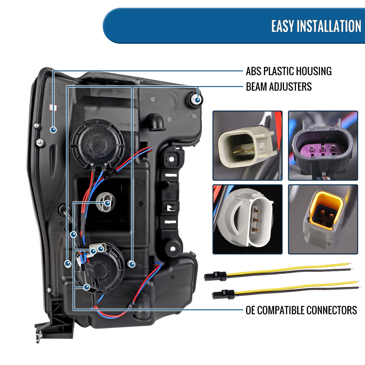 Ronnin - Fits 2017-2019 Ford F250 F350 F450 F550 Super Duty Halogen Projector Headlights Switchback LED Turn Signal Replacement Pair | Black Smoke